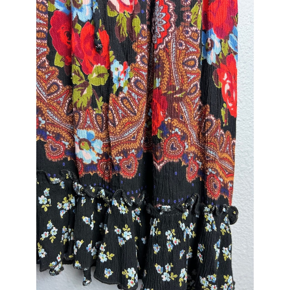 Bila Womens XL Boho Retro Floral Paisley Crinkle Rayon Ruffle Tunic Top Festival - Picture 2 of 9